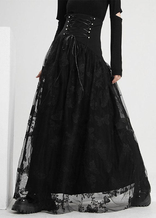 Art Black Tie Waist Butterfly Tulle Skirt Spring