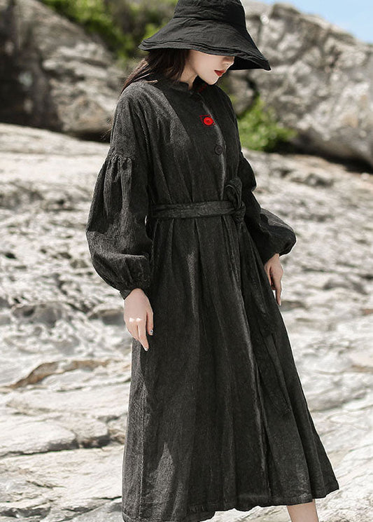 Black Patchwork Corduroy Dress Cinched