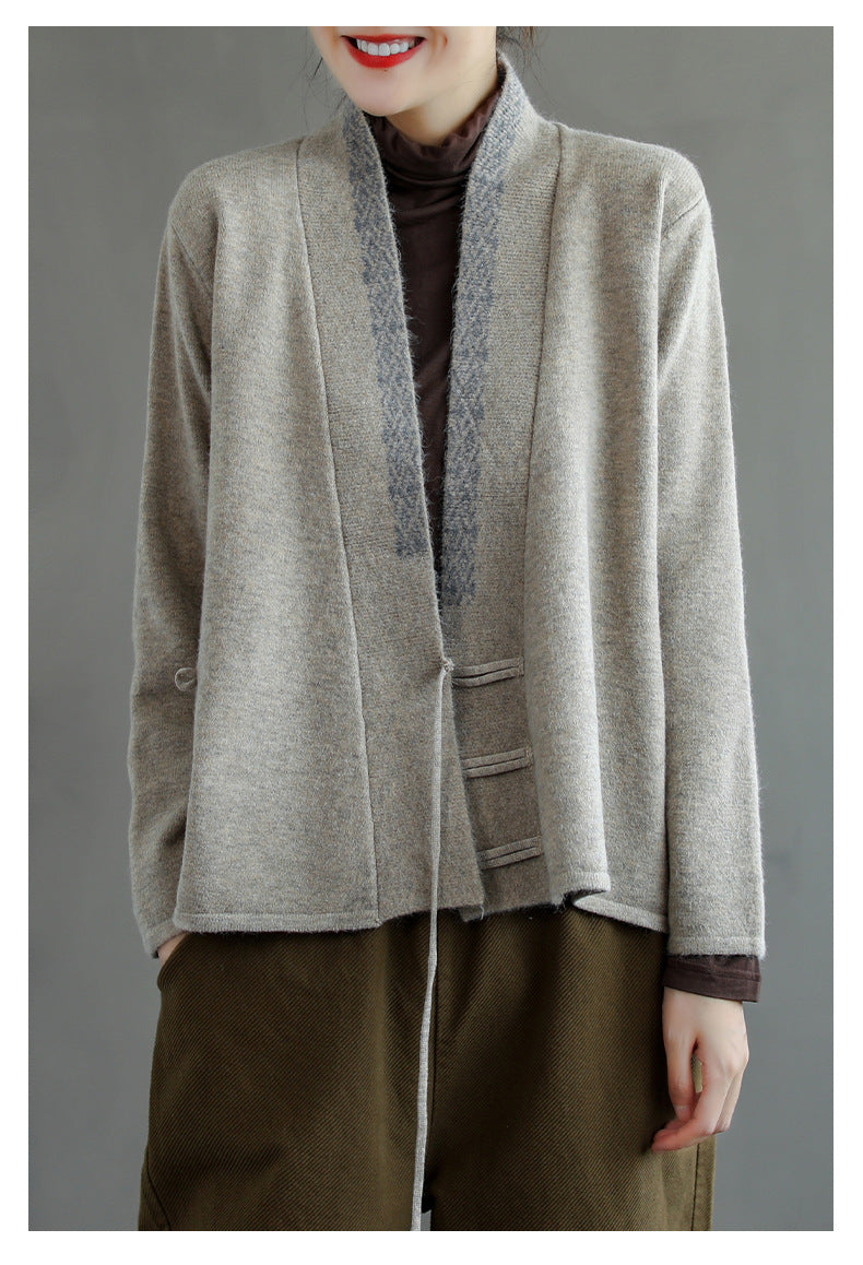 New Style Retro Embroidered Slanted Jacket With Buckle