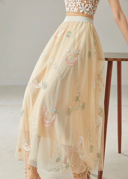 Apricot Original Design Embroidered Tulle Skirt Summer