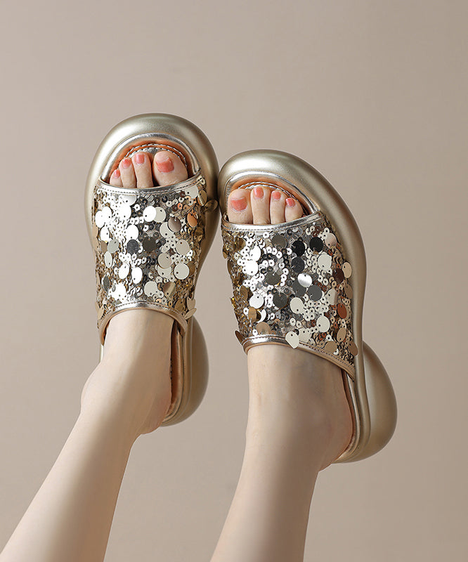 Sequins Platform Silver Breathable Mesh Slide Sandals