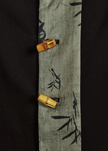 Chinese Style Black Stand Collar Print Button Coats Fall