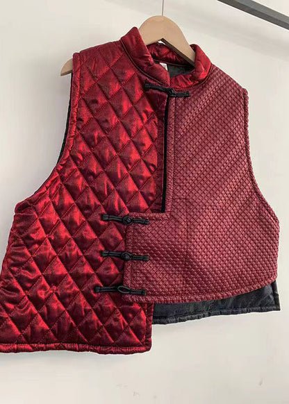 Grey Asymmetrical Patchwork Fine Cotton Filled Vest Sleeveless