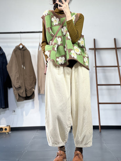 Contrast Jacquard Knit Pullover Knit Vest