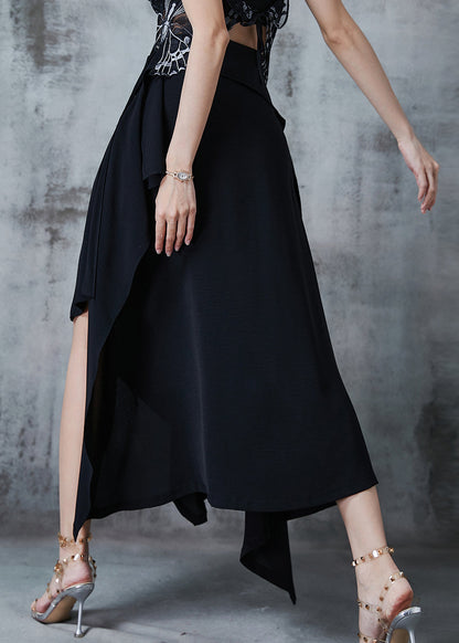 Black Asymmetrical Silm Fit Chiffon Skirt Summer