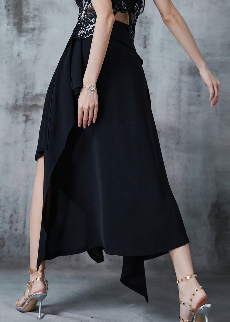 Black Asymmetrical Silm Fit Chiffon Skirt Summer