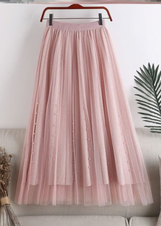 Unique Pink Nail Bead Patchwork Tulle a Line Skirts Spring