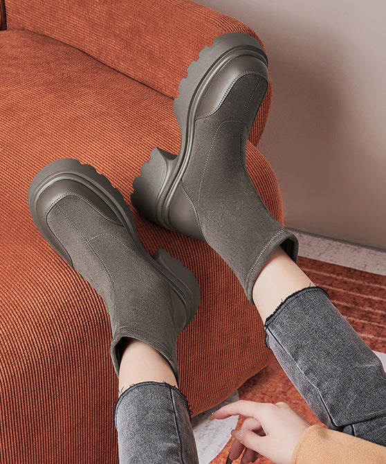Black Boots Platform Splicing Elastic Fabric