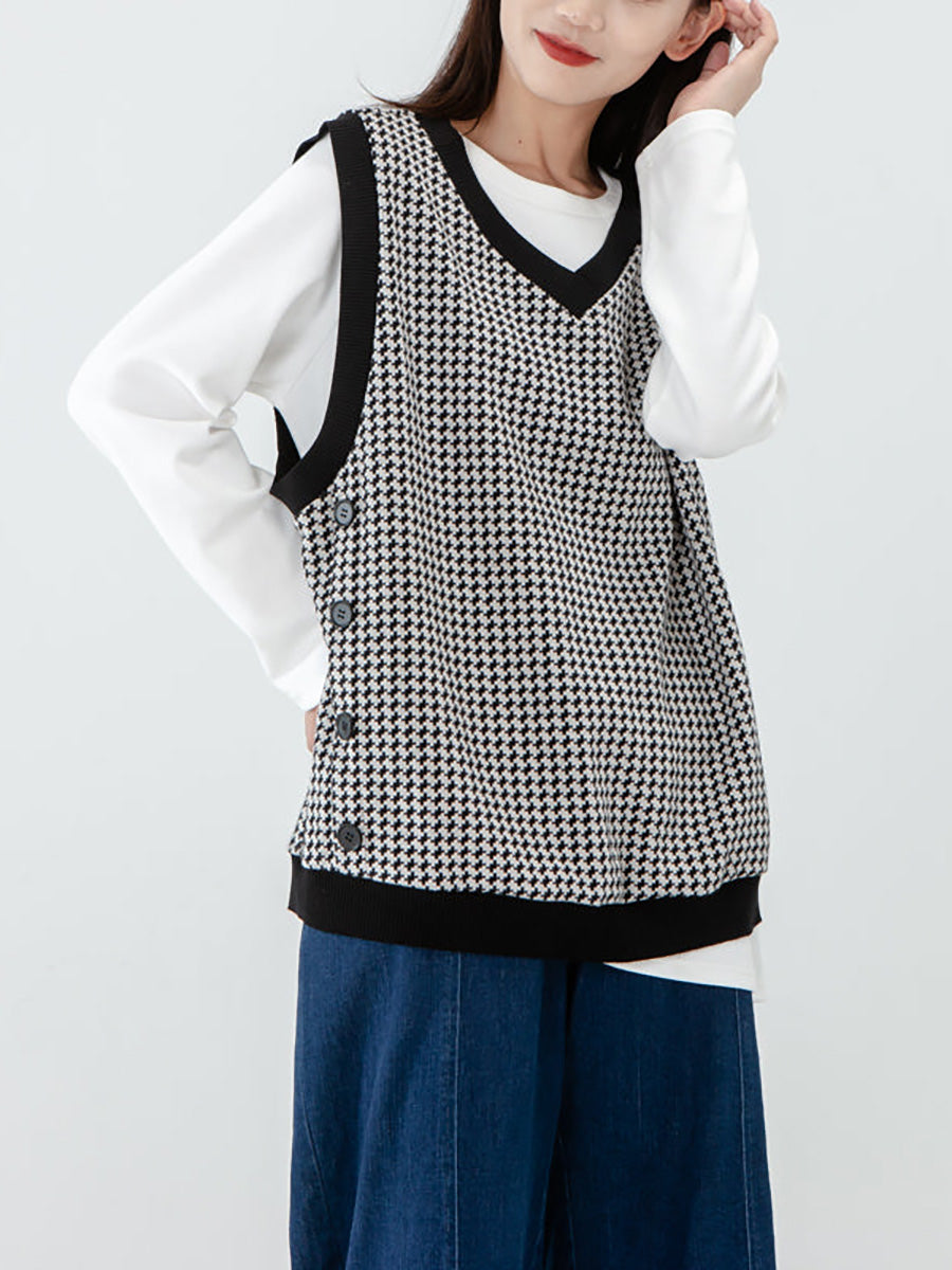 - Plaid Knitted Vest Pullover Sweater