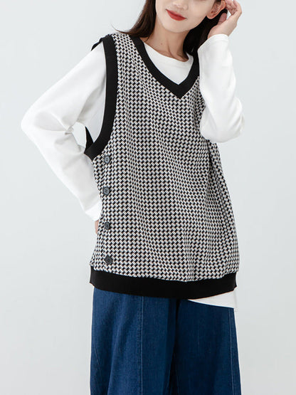 - Plaid Knitted Vest Pullover Sweater