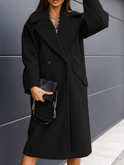 Coats Lapel Button Long Wool Coat