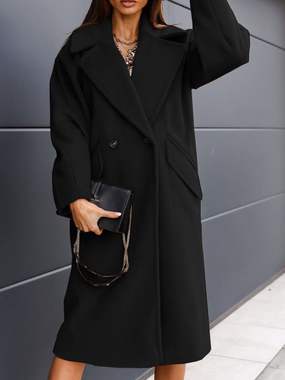Coats Lapel Button Long Wool Coat