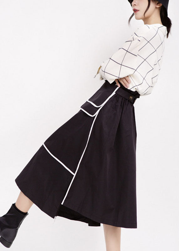 Black High Waist Patchwork Low High Design Fall Skirt