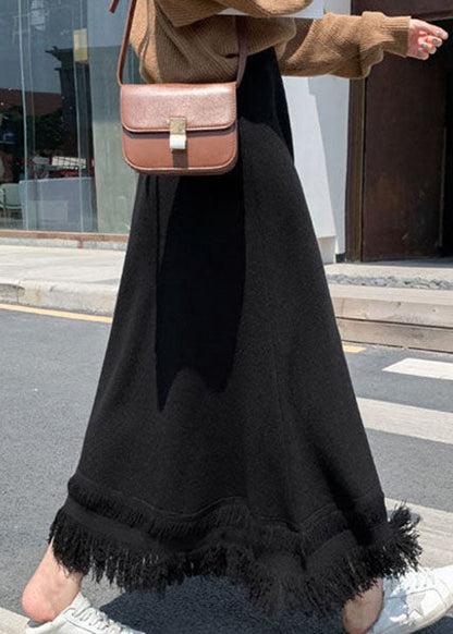 Organic Black Tasseled Thick Knit Skirt Winter