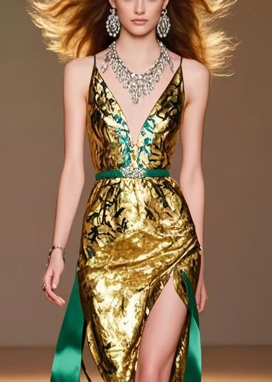 Golden Side Open Silm Fit Vestidos Dress Summer