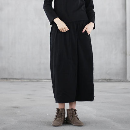 Autumn Winter Puff Cotton Linen Retro Skirt