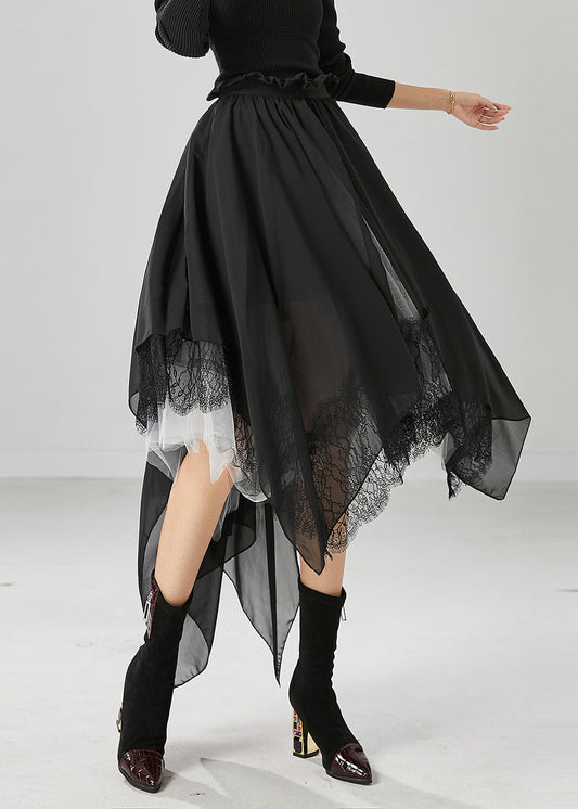 Black Asymmetrical Chiffon Holiday Skirts Summer