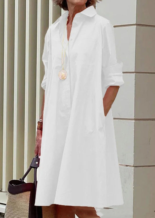 Cross Border White Peter Pan Collar Simple Loose Long Shirt Dress