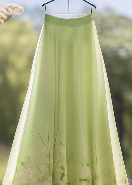 French Green Tie Dye Wrinkled Chiffon Skirt Summer