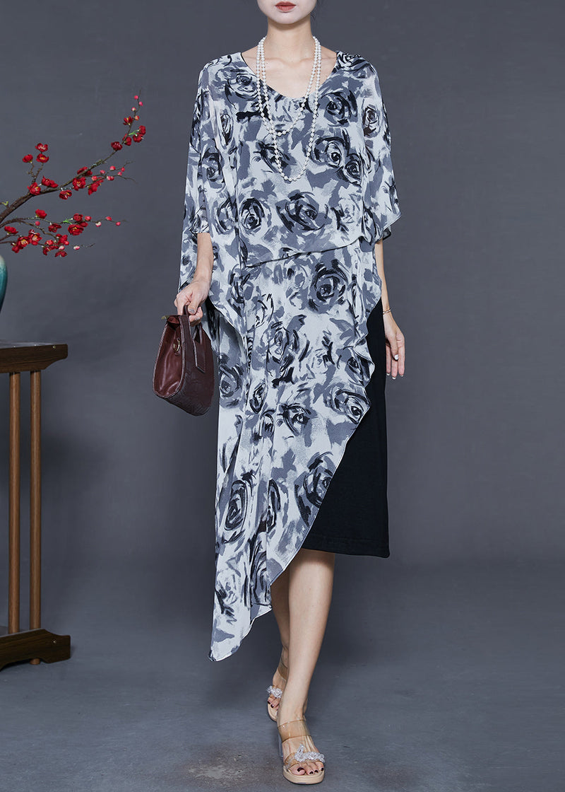 Stylish Grey Asymmetrical Chiffon Tea Dress Summer