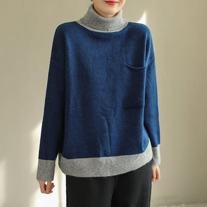 Winter Color Matching Turtlenewck Knitted Sweater