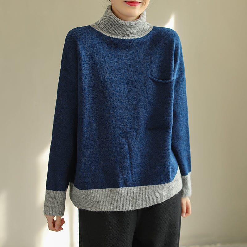Winter Color Matching Turtlenewck Knitted Sweater