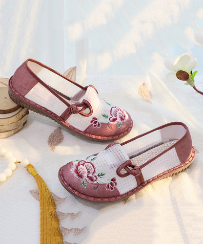 Comfortable Red Flats Cotton Fabric Splicing Embroideried