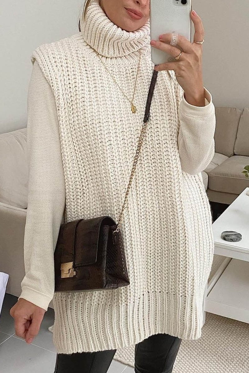 Turndown Collar Sleeveless Sweater