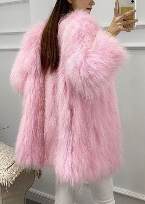 Yellow O-neck Warm Mink Hair Coats Winter