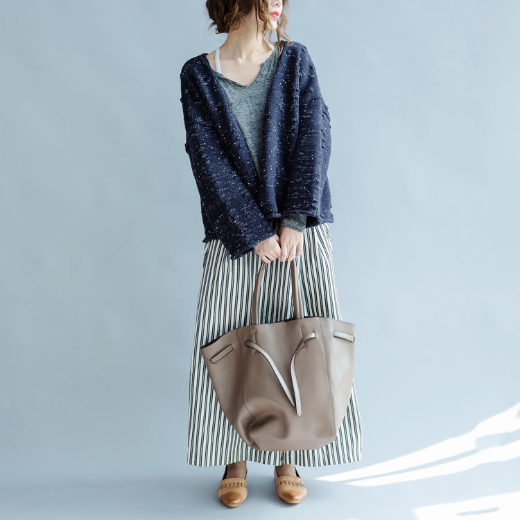 New Blue Asymmetric Design Cotton Knitted Cardigans Chunky Oversize Coats