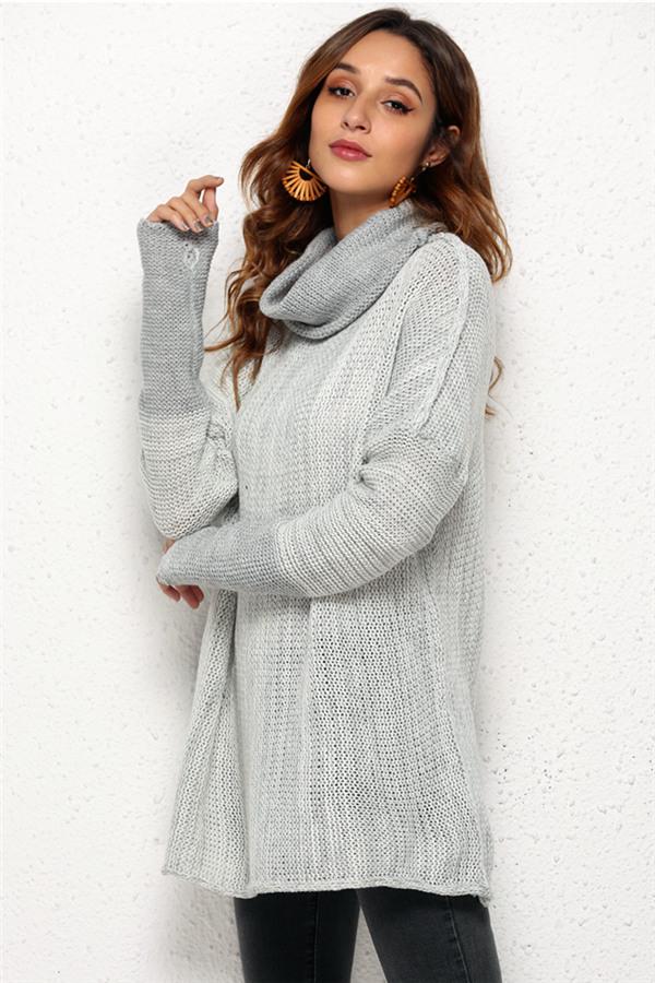 Spliced Turtleneck Loose Pullover Sweater - Black