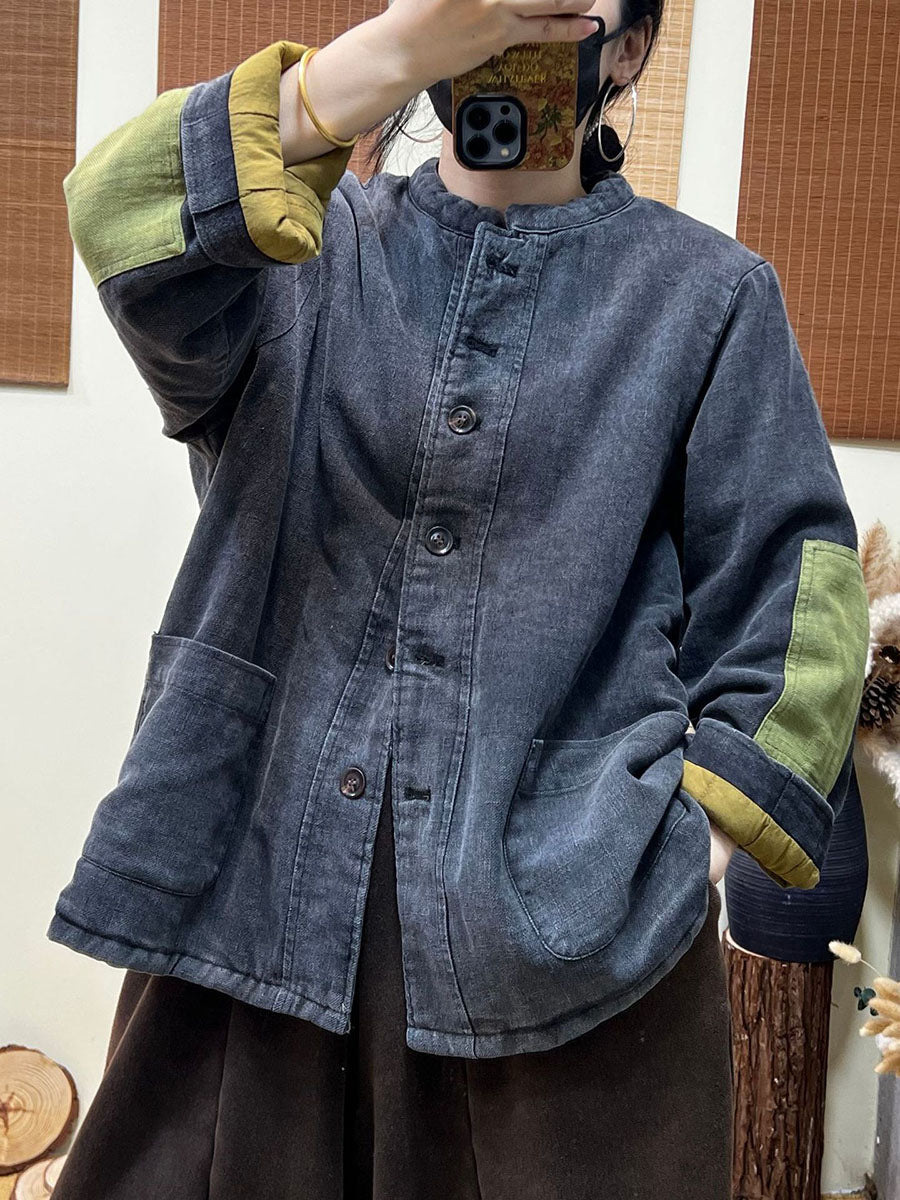 Patchwork Single Breasted Thick Coat