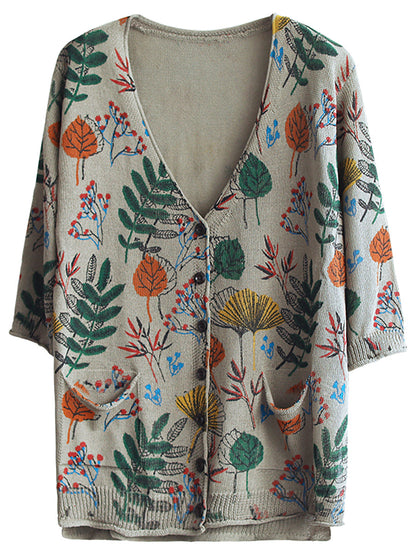 - Leaf Printed Half Sleeve Knitted Shirt