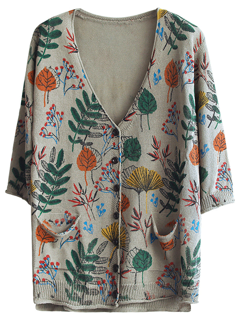 - Leaf Printed Half Sleeve Knitted Shirt