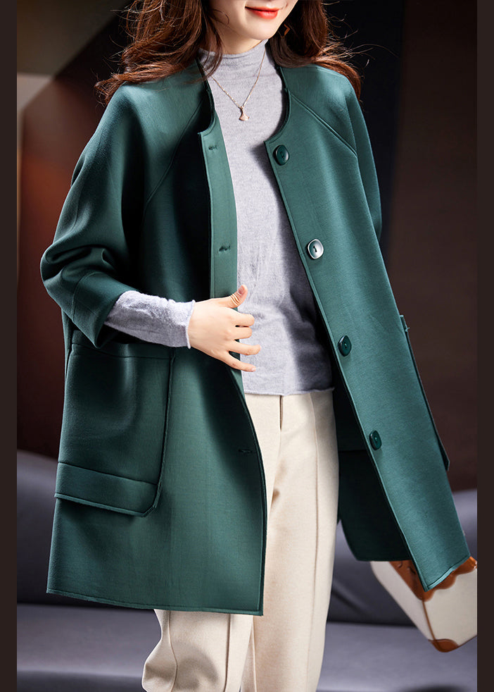 Black Button Pockets Cotton Coats Long Sleeve