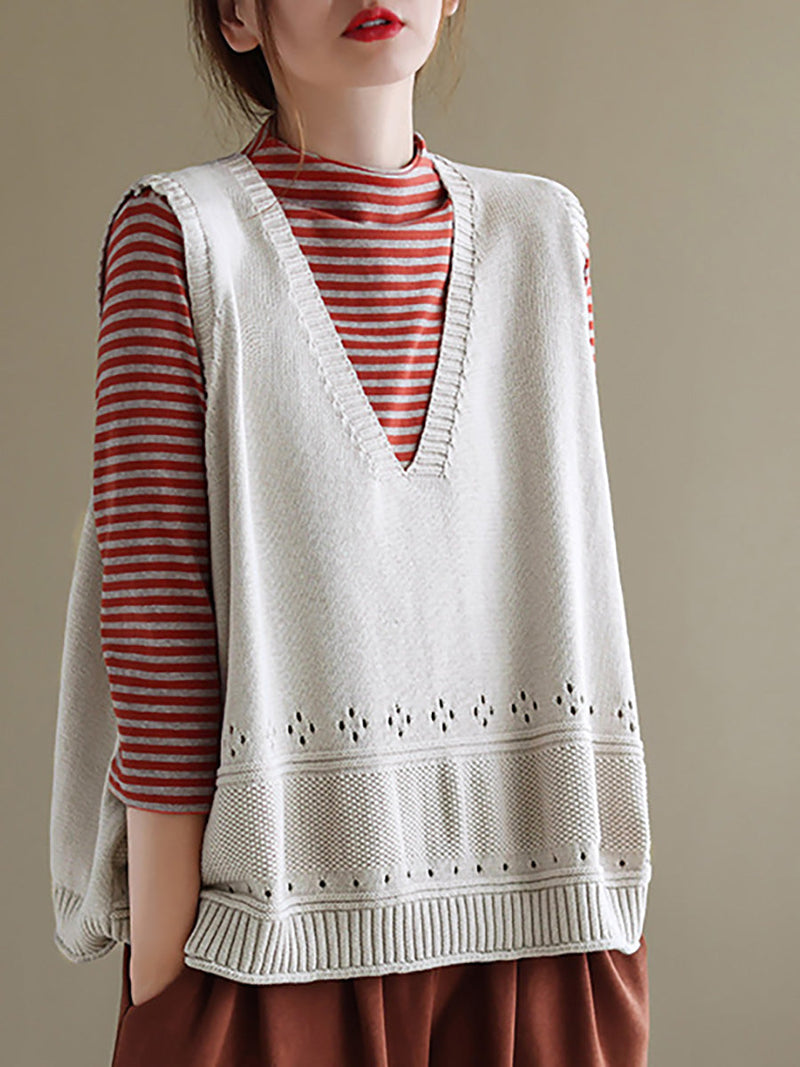 Knitted Hollow Out Color Sweater Vest Top