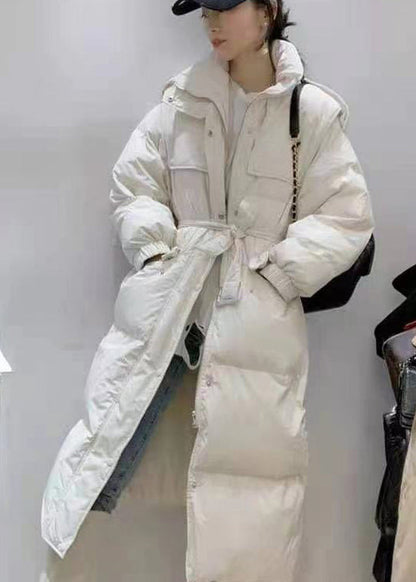 Blue Stand Collar Zippered Long Puffer Jacket Down Coat