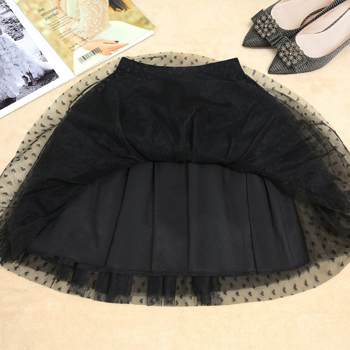 Black Dot Tulle Box Pleats Skirts Summer