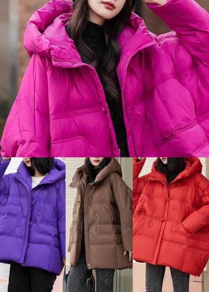 Purple Dcotton Blend Puffers Jackets Oversized Hooded Winter