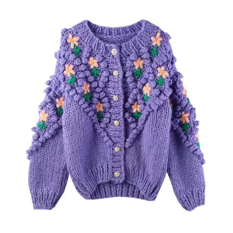 Pearl Button Cardigan-purple