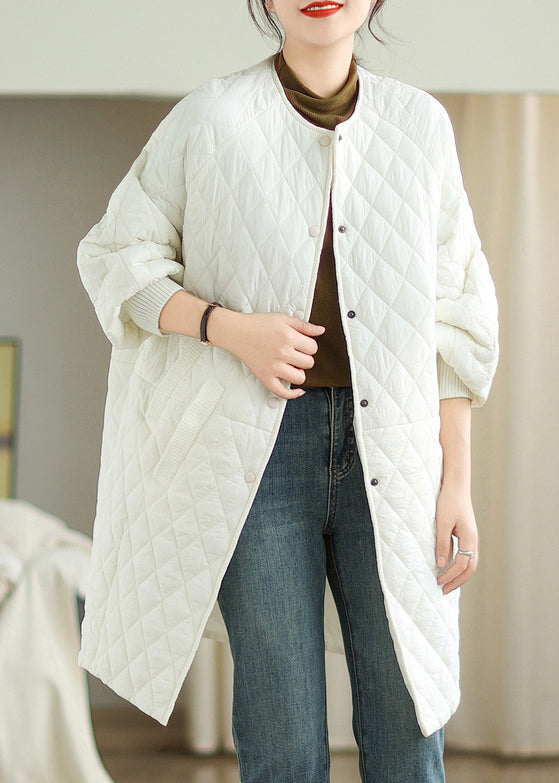 Stylish White Hooded Pockets Fine Cotton Filled Coat Winter