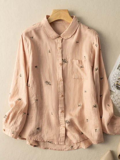 100% Linen Print Shirt With Pocket