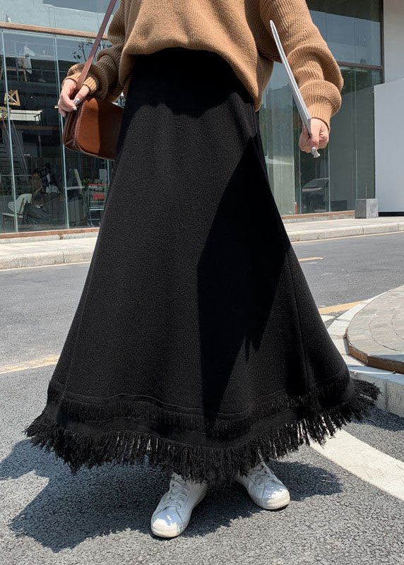 Organic Black Tasseled Thick Knit Skirt Winter