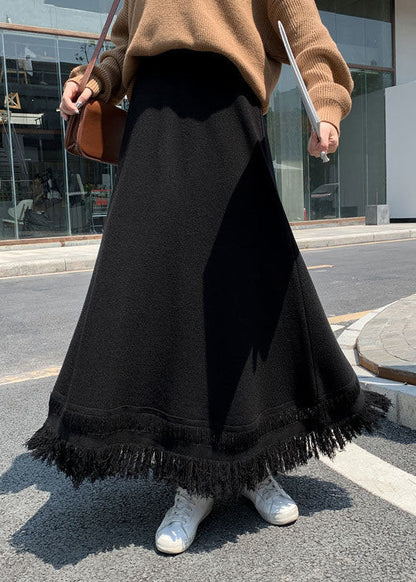 Organic Black Tasseled Thick Knit Skirt Winter