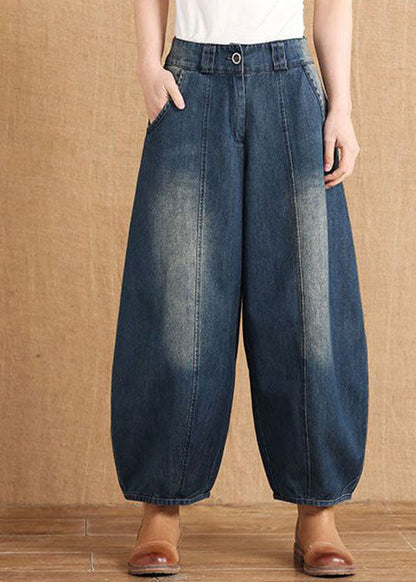 Diy Blue Pockets Button Lantern Fall Denim Pants