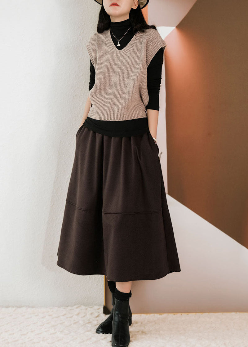Chocolate Patchwork Woolen Skirts Winter