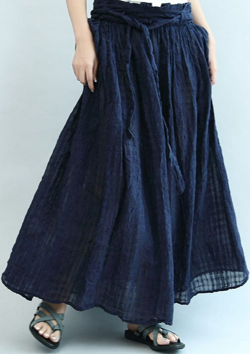 Navy Linen Maxi Skirts Oversize Elastic Waist Summer Skirts