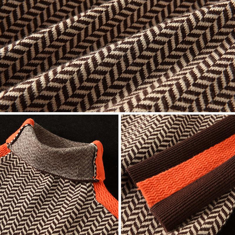 Winter Retro Turtleneck Patchwork Knitted Sweater