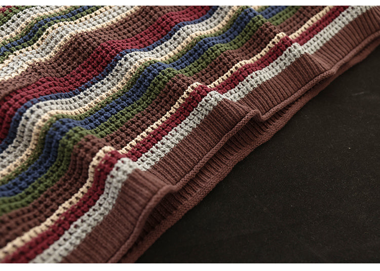 Colorful Red Striped Cotton Knitted Sweater