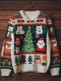 Comstylish Christmas Fun Cat Lady Round Neck Knitted Sweater